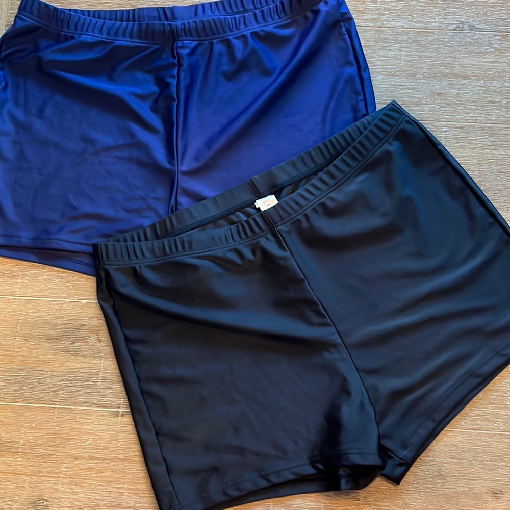 NWOT- 2Pr women’s XL swim shorts 1 black/1 blue both lined washed never worn!